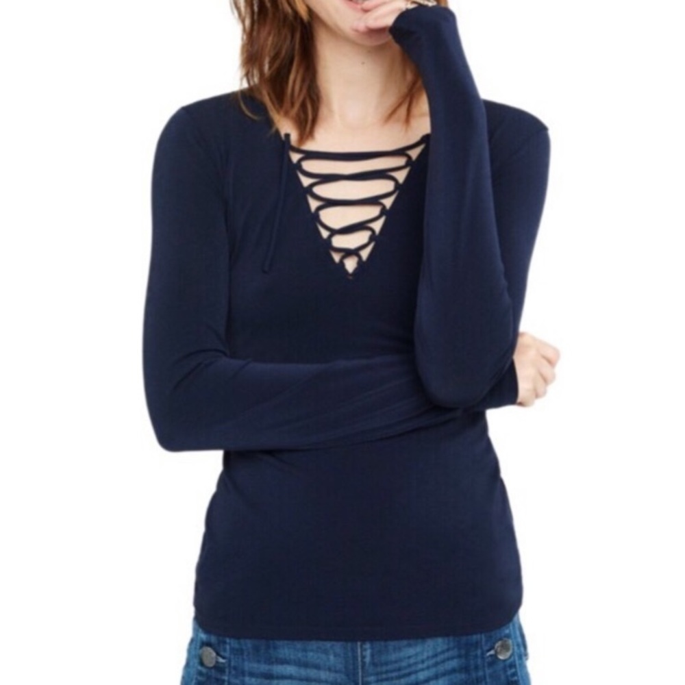 Final Price Navy Lace Up Top